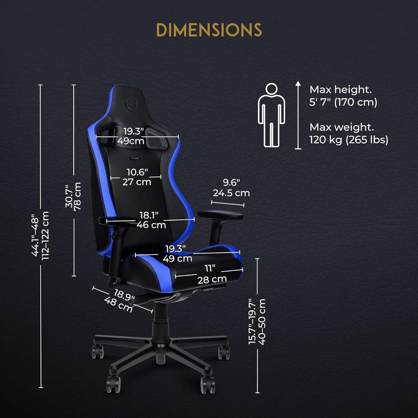 Noble Chairs Gaming chair Noble EPIC Compact Gaming Chair-black/carbon/blue