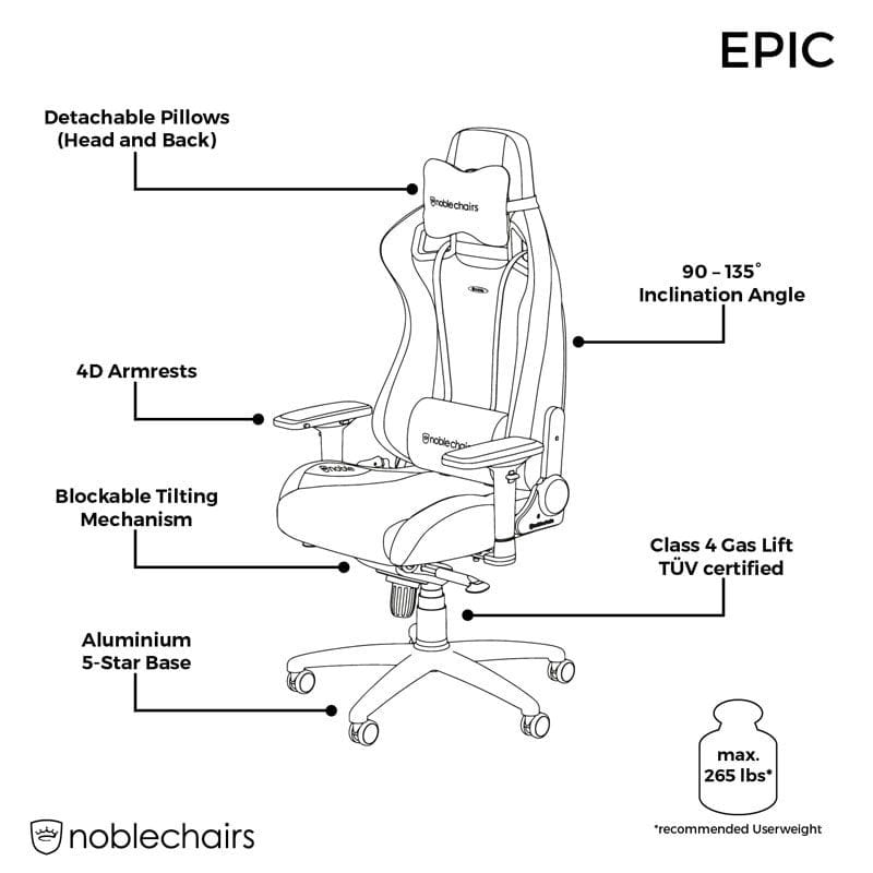 Noble Chairs Gaming chair Noble EPIC Series - White