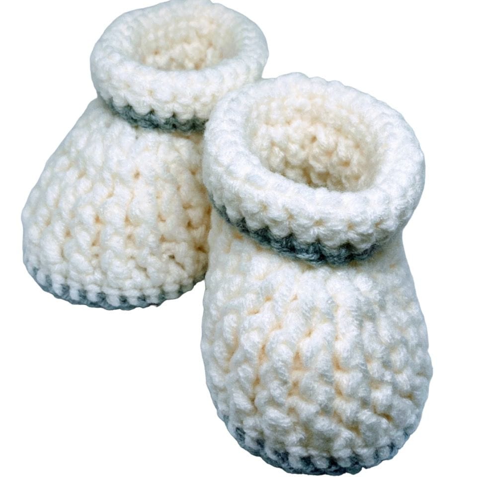 Pikkaboo Babies Pikkaboo Cuddles and Snuggles Crochet Baby Booties - White & Grey