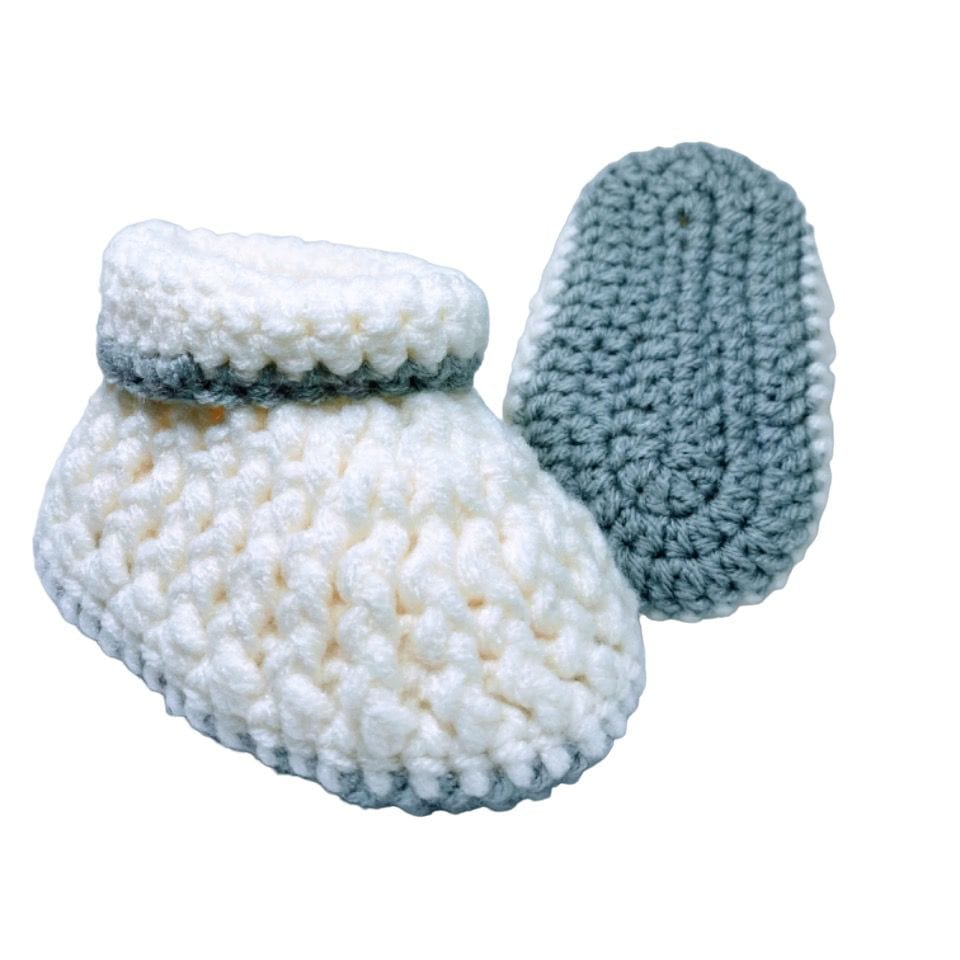 Pikkaboo Babies Pikkaboo Cuddles and Snuggles Crochet Baby Booties - White & Grey