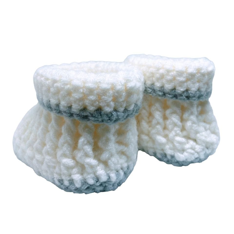 Pikkaboo Babies Pikkaboo Cuddles and Snuggles Crochet Baby Booties - White & Grey