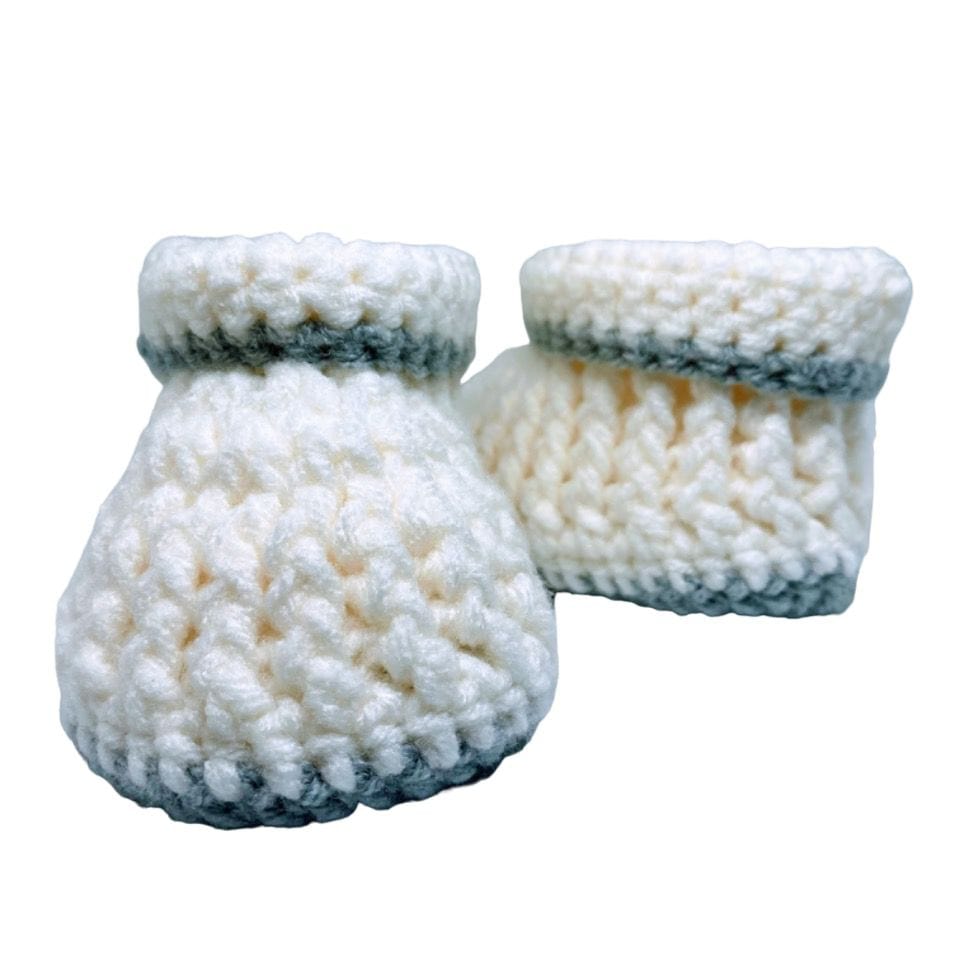 Pikkaboo Babies Pikkaboo Cuddles and Snuggles Crochet Baby Booties - White & Grey