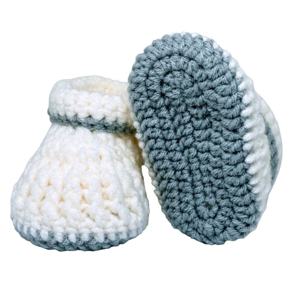 Pikkaboo Babies Pikkaboo Cuddles and Snuggles Crochet Baby Booties - White & Grey