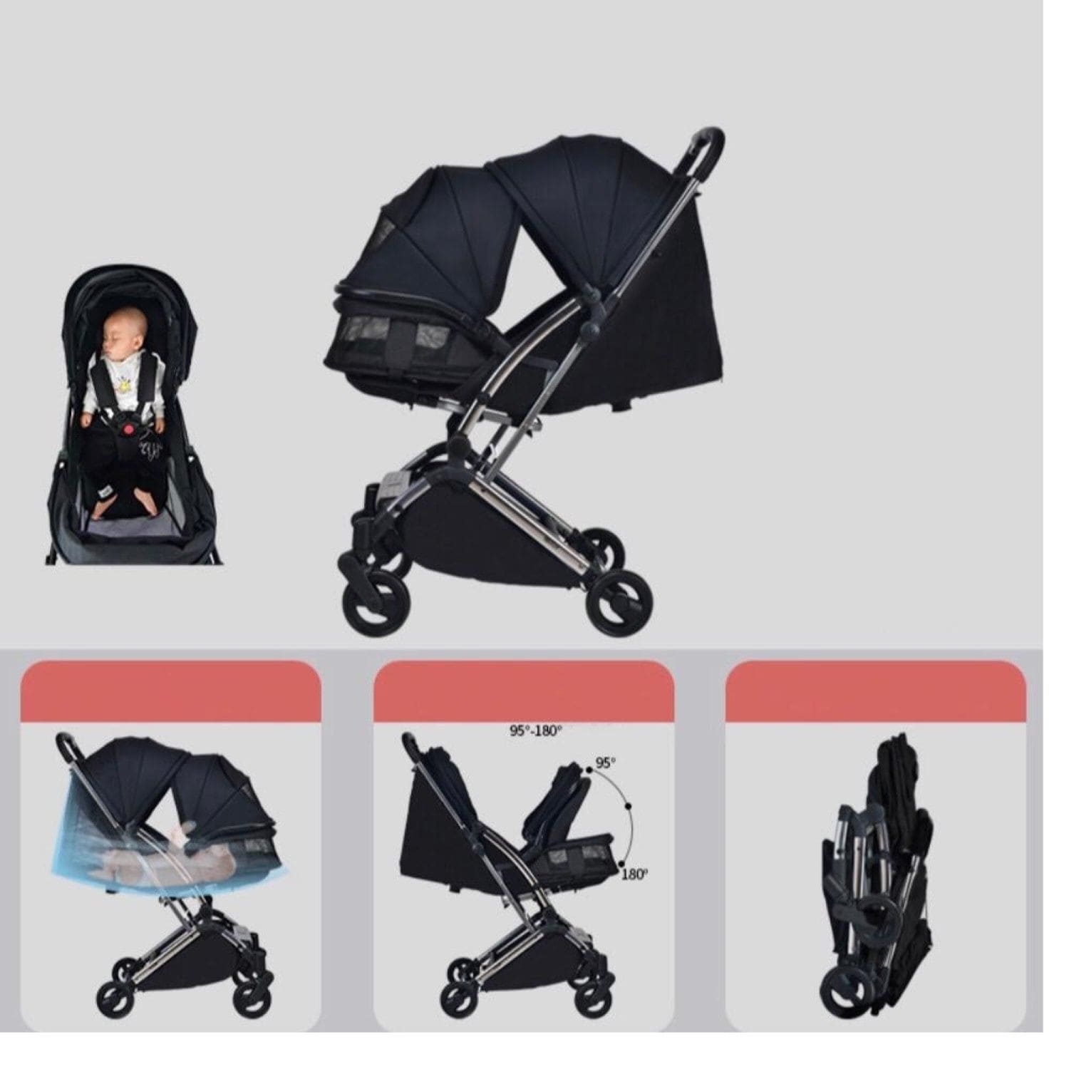 Pikkaboo Babies Youbi Toddler German Travel System with New Born Attachment - Black