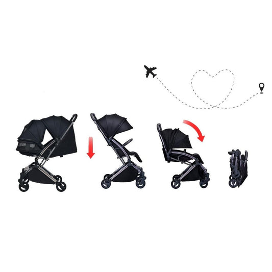 Pikkaboo Youbi Youbi Toddler German Travel Light Stroller-Black with New Born Attachment