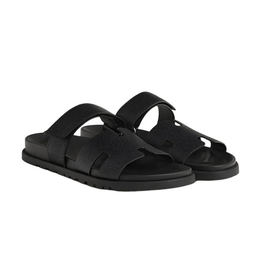 Hermes Chypre Sandals "Veau Graine Brilliant Noir" - 41 EU