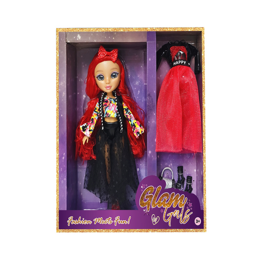 Kaiwell - Fashion Doll Glam Girlz W/Black & Red Outfit 9"