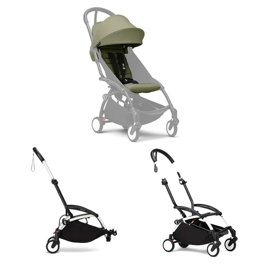 Stokke YOYO3 White Frame & 6+ Olive Bundle