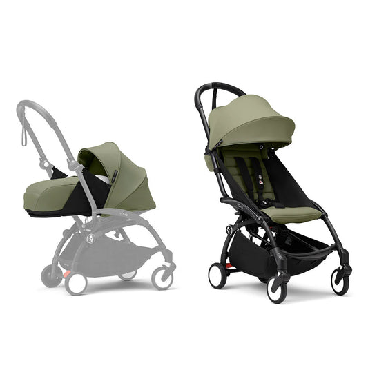 Stokke YOYO3 Black Frame & 0+ & 6+ Olive Bundle