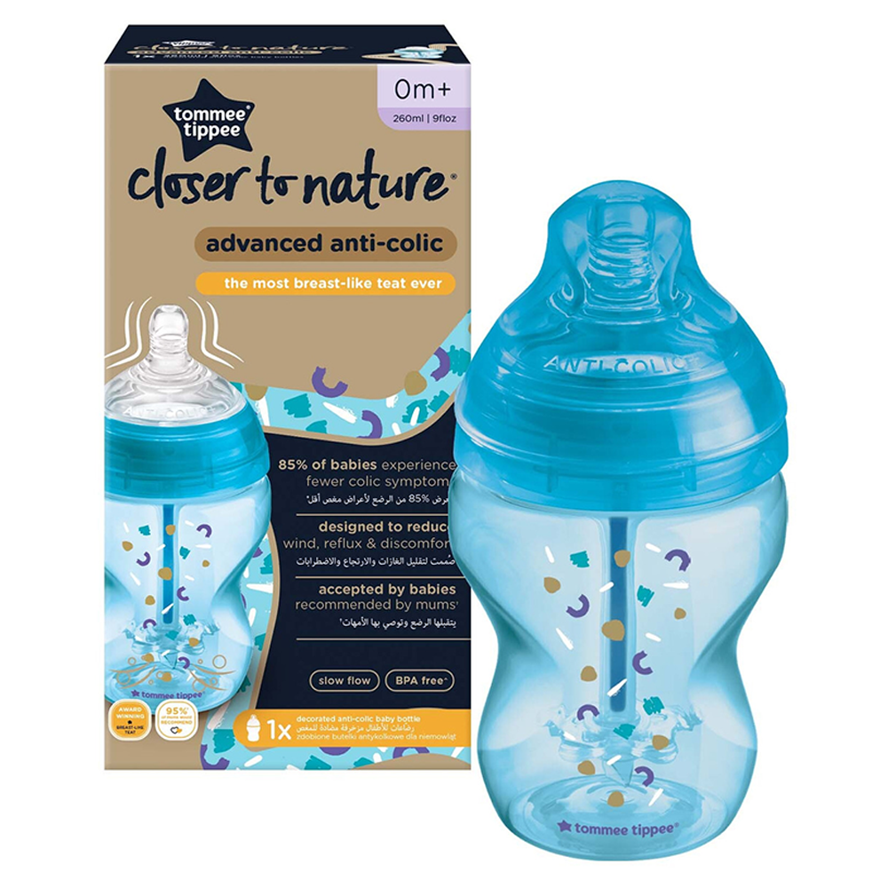 Tommee Tippee - Advanced Anti-Colic Feeding Bottle, 260ml x1 - Boy