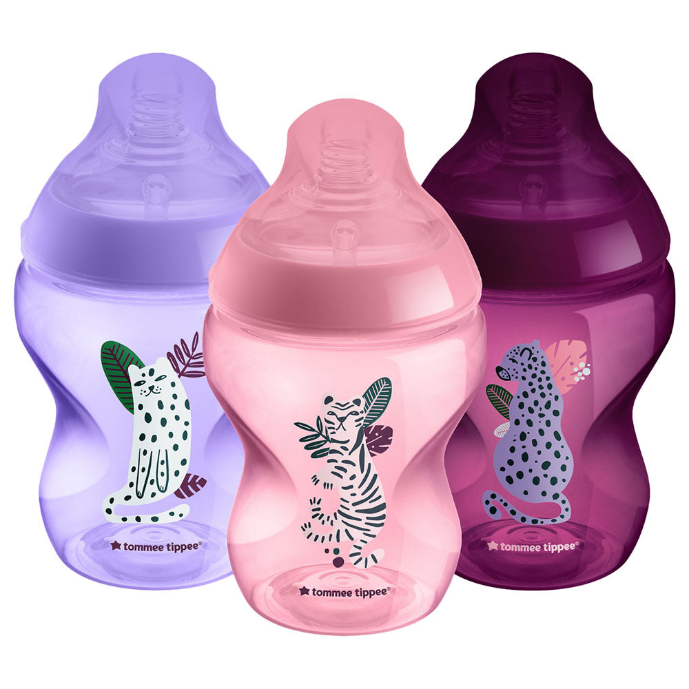 Tommee Tippee - Closer to Nature Baby Bottles - Jungle Pinks 260 ml, Pack of 3