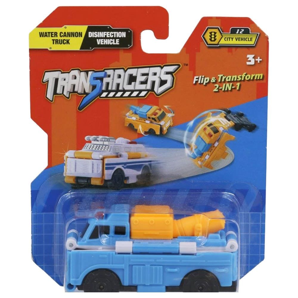 Transracers Car Toys 2-In-1 Flip Vehicle - Disinfection Vehicle To Cannon Police Car