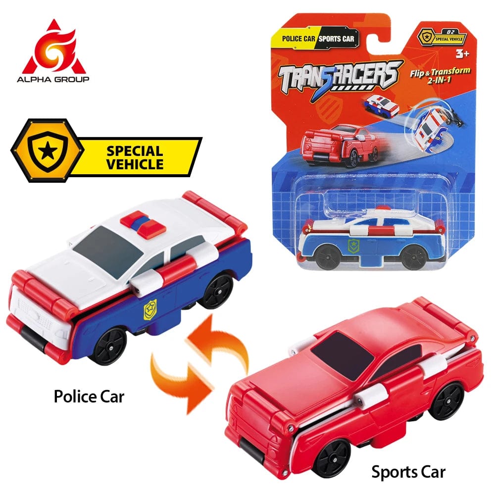Transracers Car Toys 2-In-1 Flip Vehicle - Police Car To Hi-Speed Rescue Car