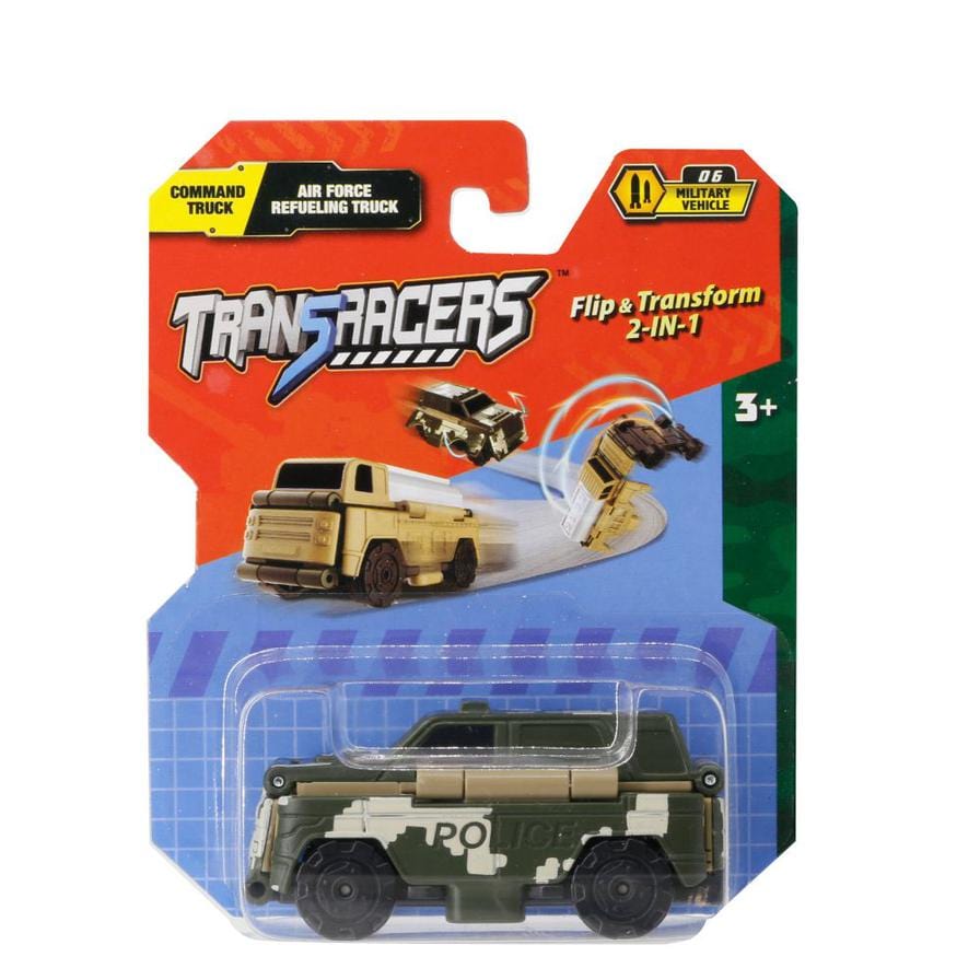 Transracers Car Toys 2-In-1 Flipcars - Battlefield Command Track & Airforce  Truck