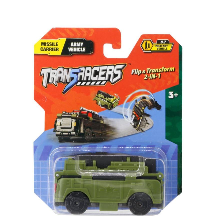 Transracers Car Toys 2-In-1 Flipcars - Missile Carrier & Army Vehicle