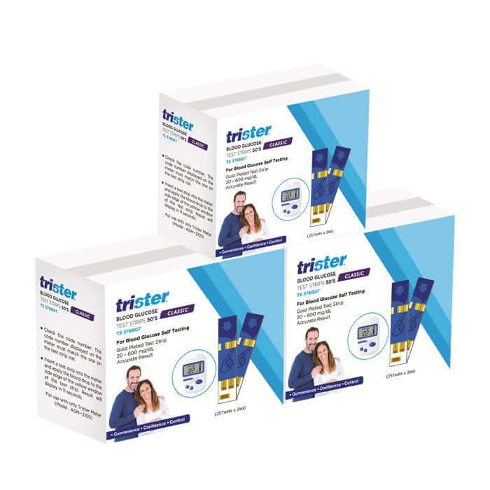 TRISTER Blood Glucose Test Strips Pack of 3 - 50 Pieces Each