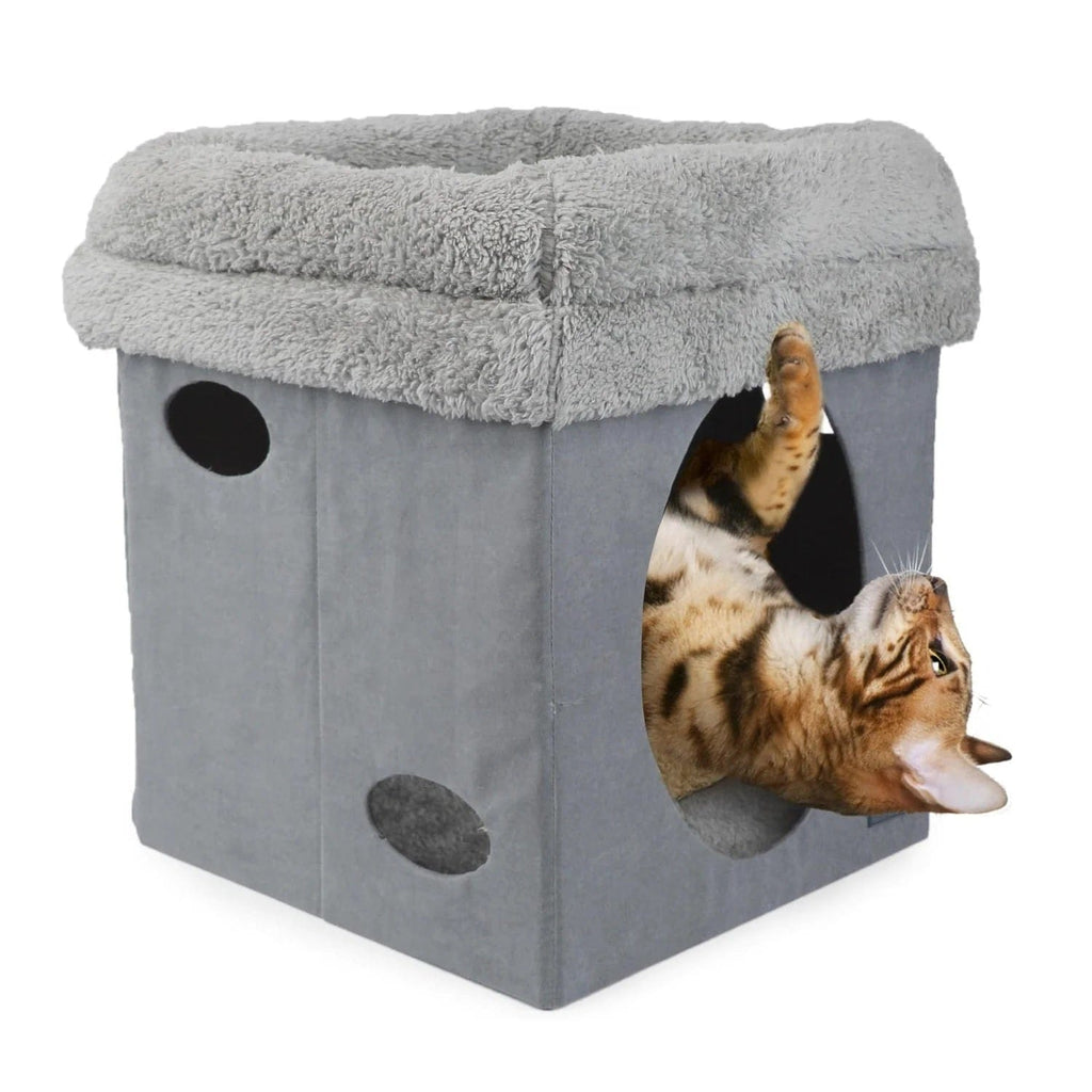 All For Paws Pet Supplies Lambswool 2 in 1 Cat Castle - Grey