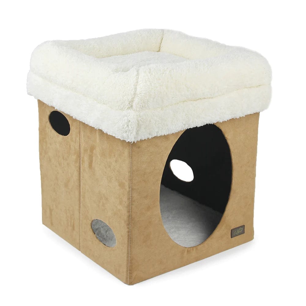 All For Paws Pet Supplies Lambswool 2 in 1 Cat Castle - Tan