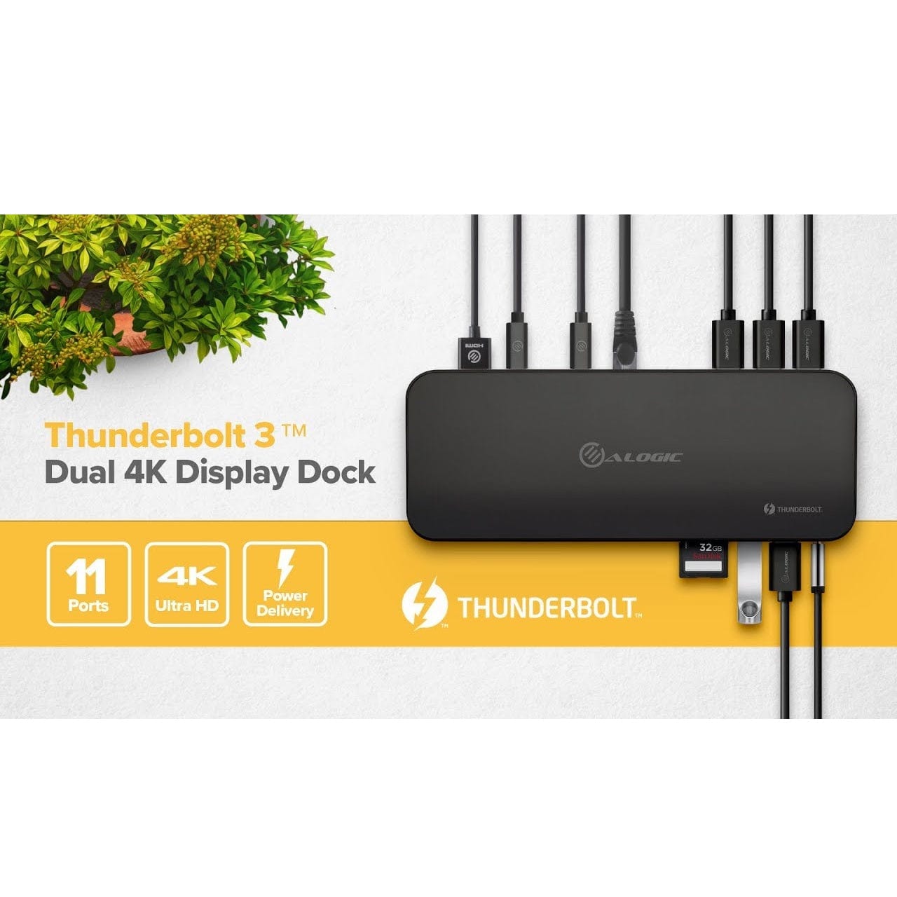 Alogic Electronics Alogic ThunderBolt 3 Dual Display Docking Station W/ 4K & Power Delivery - Black