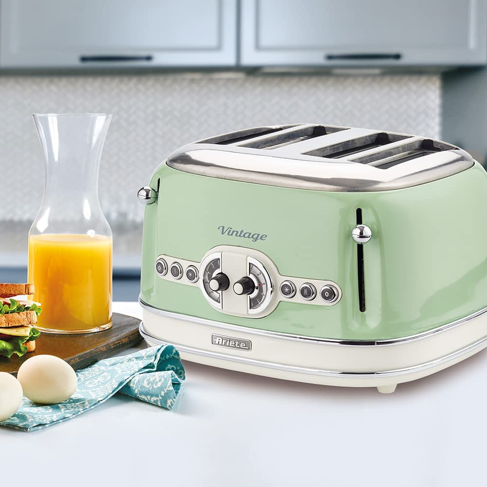 Ariete Home & Kitchen Products Ariete Vintage 4-Slice Toaster, Cream/Green 0156