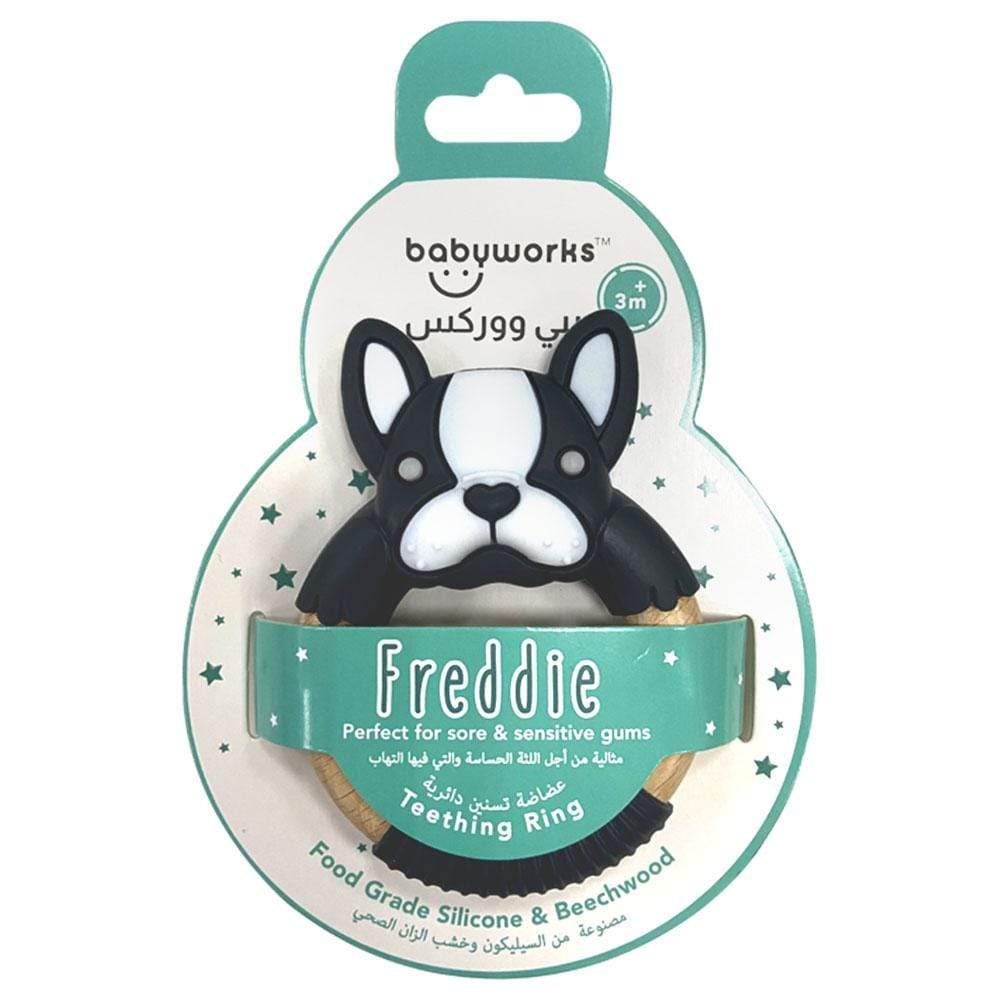 Babyworks Babies Baby works - Bibibaby Teething Ring - Boxer Frenchie - Charcoal And White