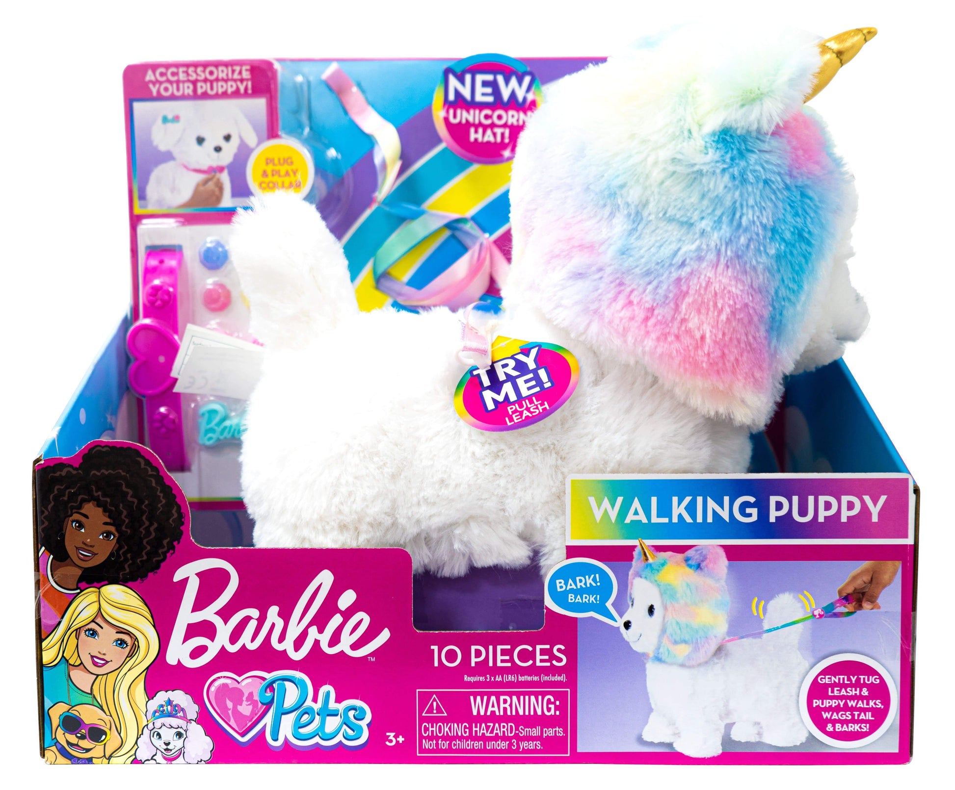 Barbie Toys Barbie Walking Puppy with New Unicorn Hat, 10 pieces