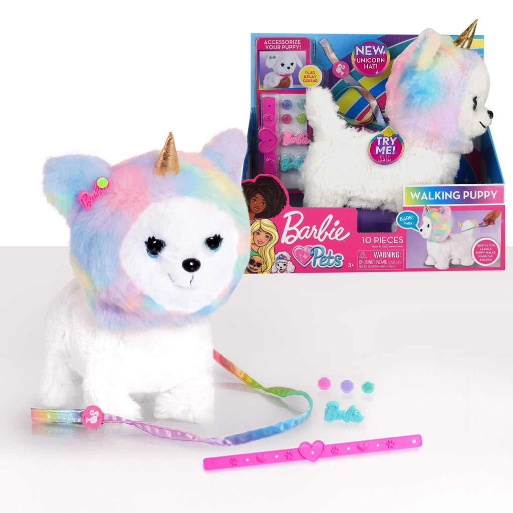 Barbie Toys Barbie Walking Puppy with New Unicorn Hat, 10 pieces