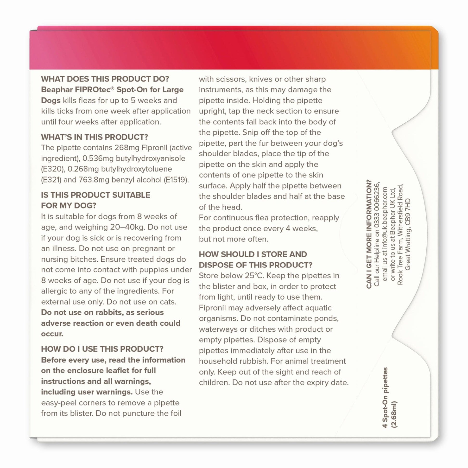 Beaphar Pet Supplies Beaphar Fiprotec for Large Dog - 4 Pipettes