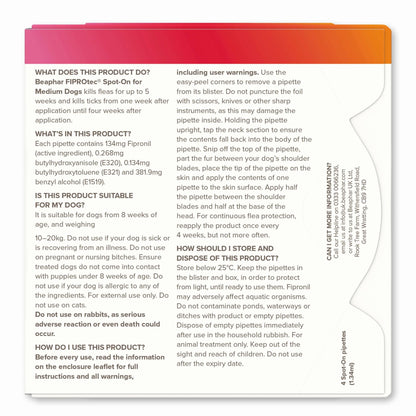 Beaphar Pet Supplies Beaphar Fiprotec for Medium Dog - 4 Pipettes