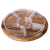billi Home & Kitchen Billi 6-Compartment Glass Chip & Dip Dish W/ Wooden Tray