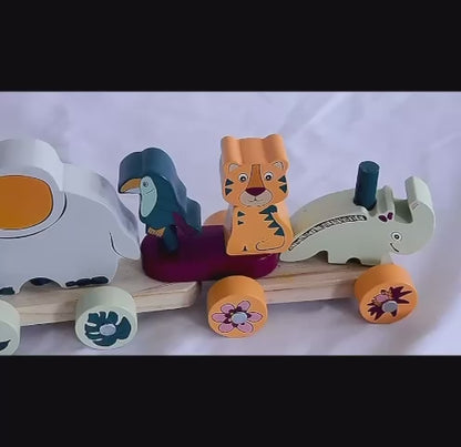 Pikkaboo Woody Buddy - Safari Parade Pull along - Grey