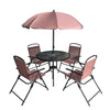 Campmate Outdoor Campmate Glass Top Table And 4Pc Chair With Umbrella Set Multicolor, Brown