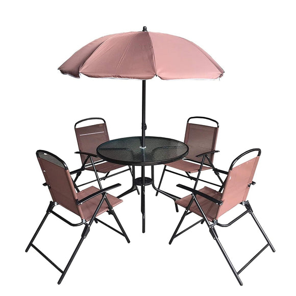 Campmate Outdoor Campmate Glass Top Table And 4Pc Chair With Umbrella Set Multicolor, Brown
