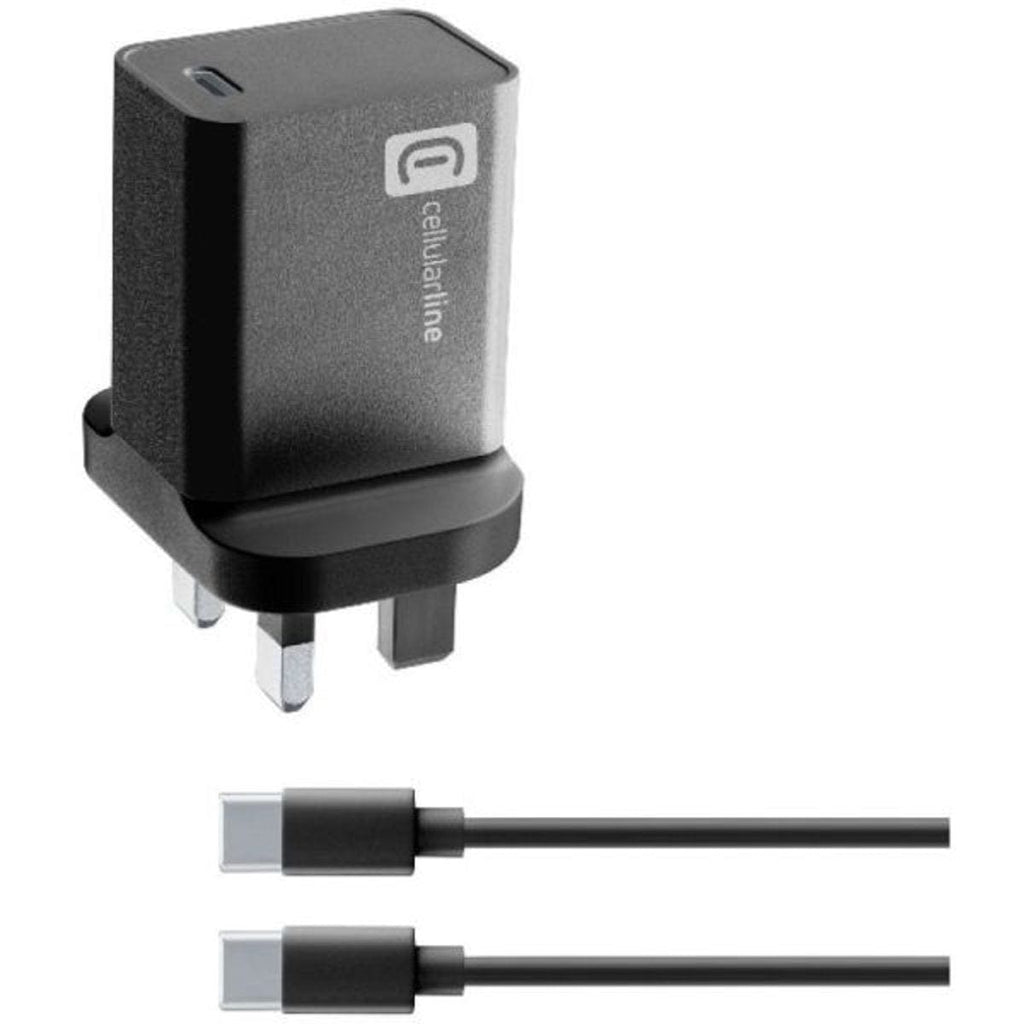 CELLULARLINE Electronics Cellularline A USB-C Charger Kit C2C Cable 25W UK Plug PD Black