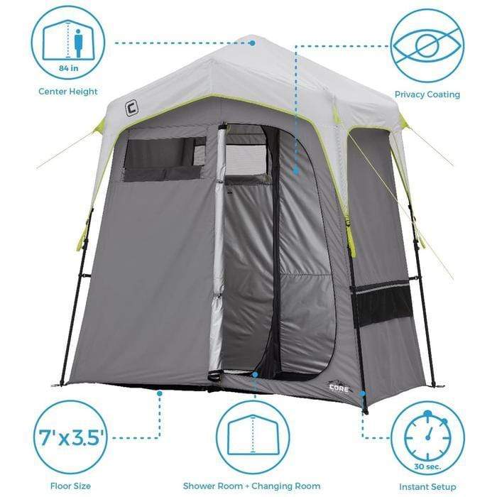 Core Equipment Outdoor CORE EQUIPMENT 2 Room Instant Shower/Utility Shelter | H2O Block Technology | 68D Polyester
