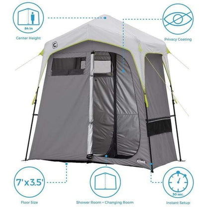 Core Equipment Outdoor CORE EQUIPMENT 2 Room Instant Shower/Utility Shelter | H2O Block Technology | 68D Polyester