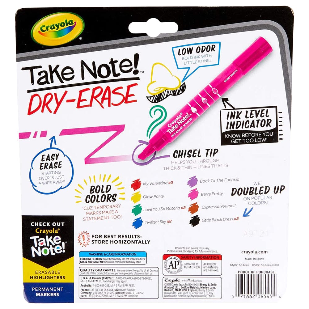 Crayola School Crayola Take Note Colored Dry Erase Markers Multi Color- 12 Pieces