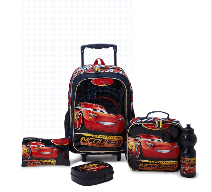 DISNEY Back to School 5 Piece Cars Lightining Mcqueen Trolley Bag Set