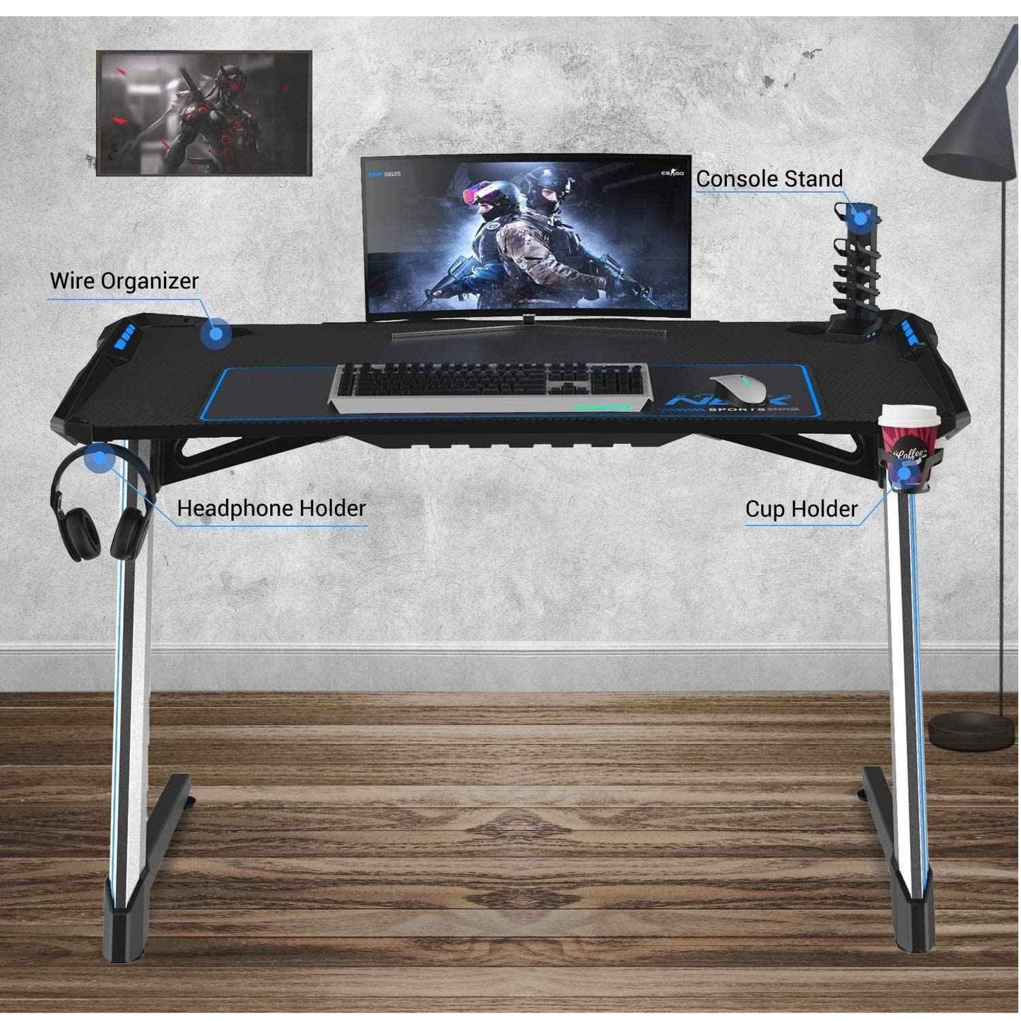 DXRACER DXRacer NEX Gaming Desk -TG - GDN001-NS-1  Black/Silver/Blue