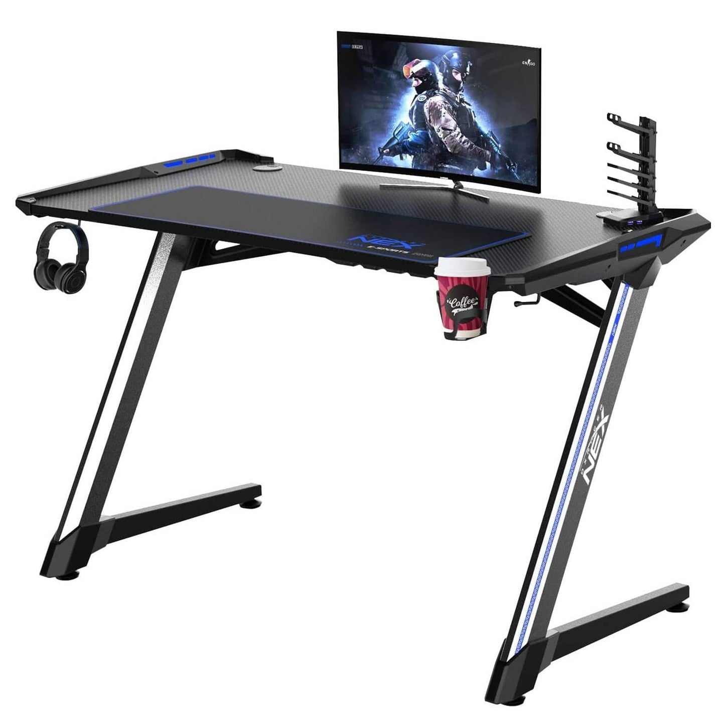 DXRACER DXRacer NEX Gaming Desk -TG - GDN001-NS-1  Black/Silver/Blue