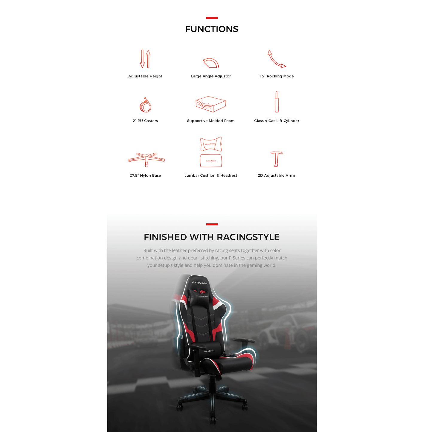 DXRACER DXRacer P Series Gaming Chair Black/Red/White | GC-P188-NRW-C2-01