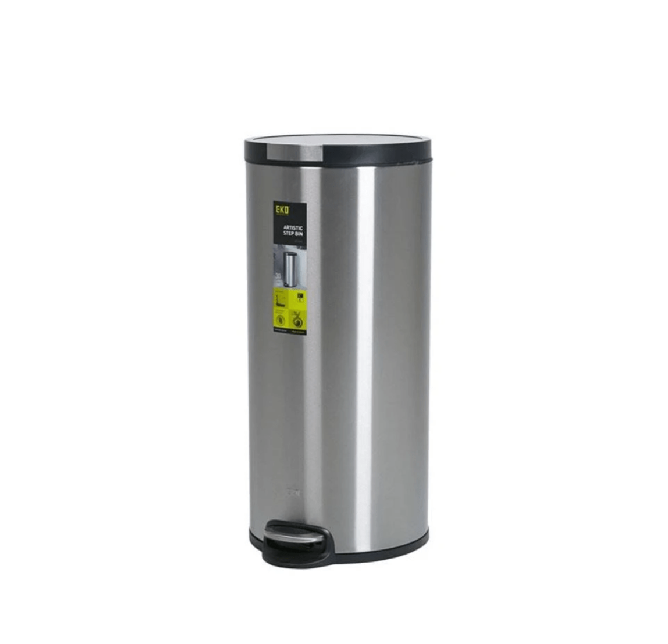 EKO Home & Kitchen EKO Artistic Stainless Steel Round Step Waste Bin With Lid, 30L