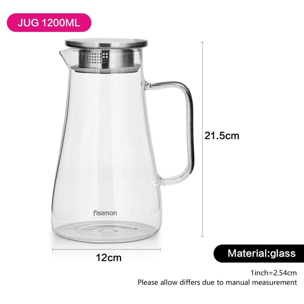 Fissman Home & Kitchen Acqua Jug 1200ml With Filter (Borosilicate Glass)