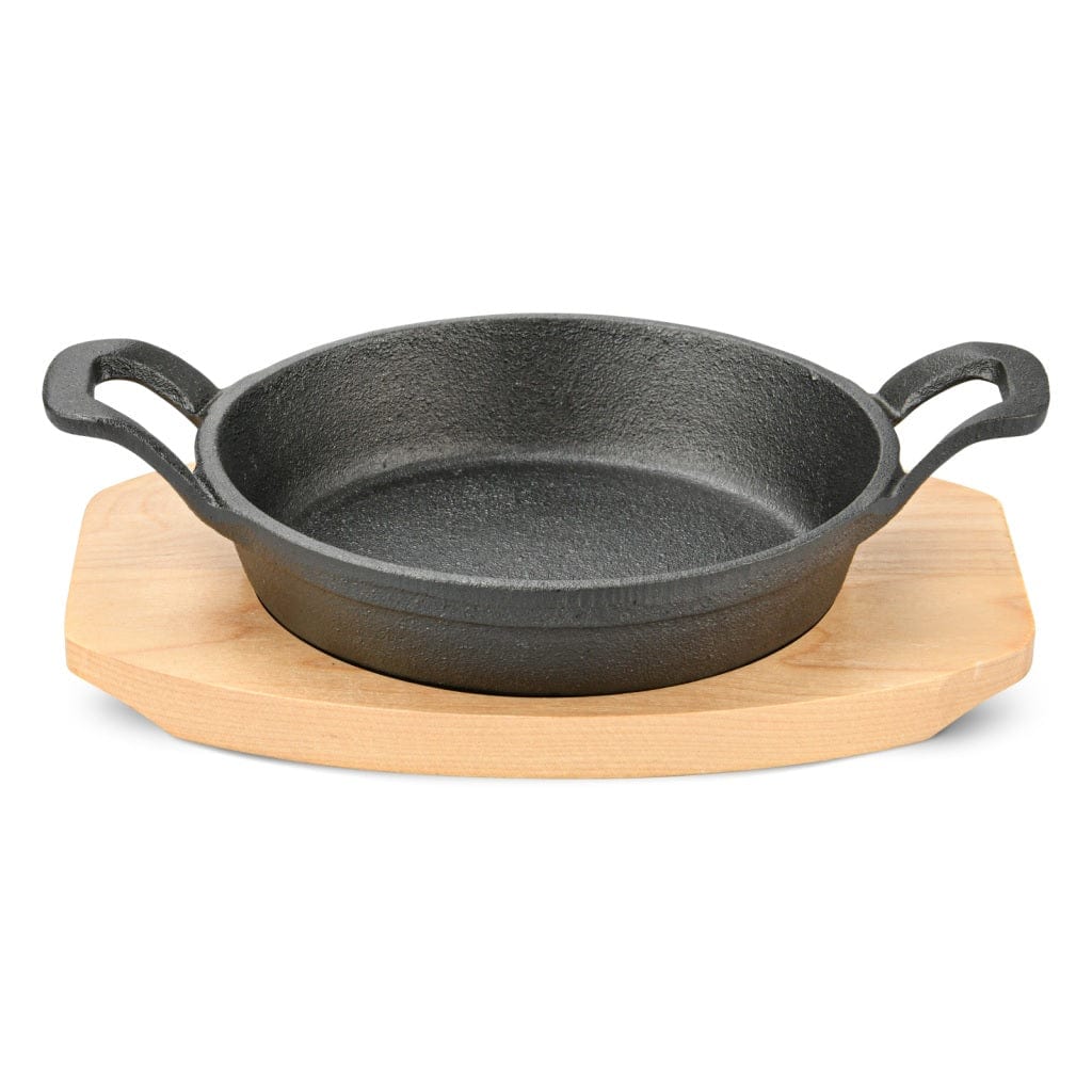 Fissman Home & Kitchen Cast Iron Pan With Two Side Handles On Wooden Tray 15cm