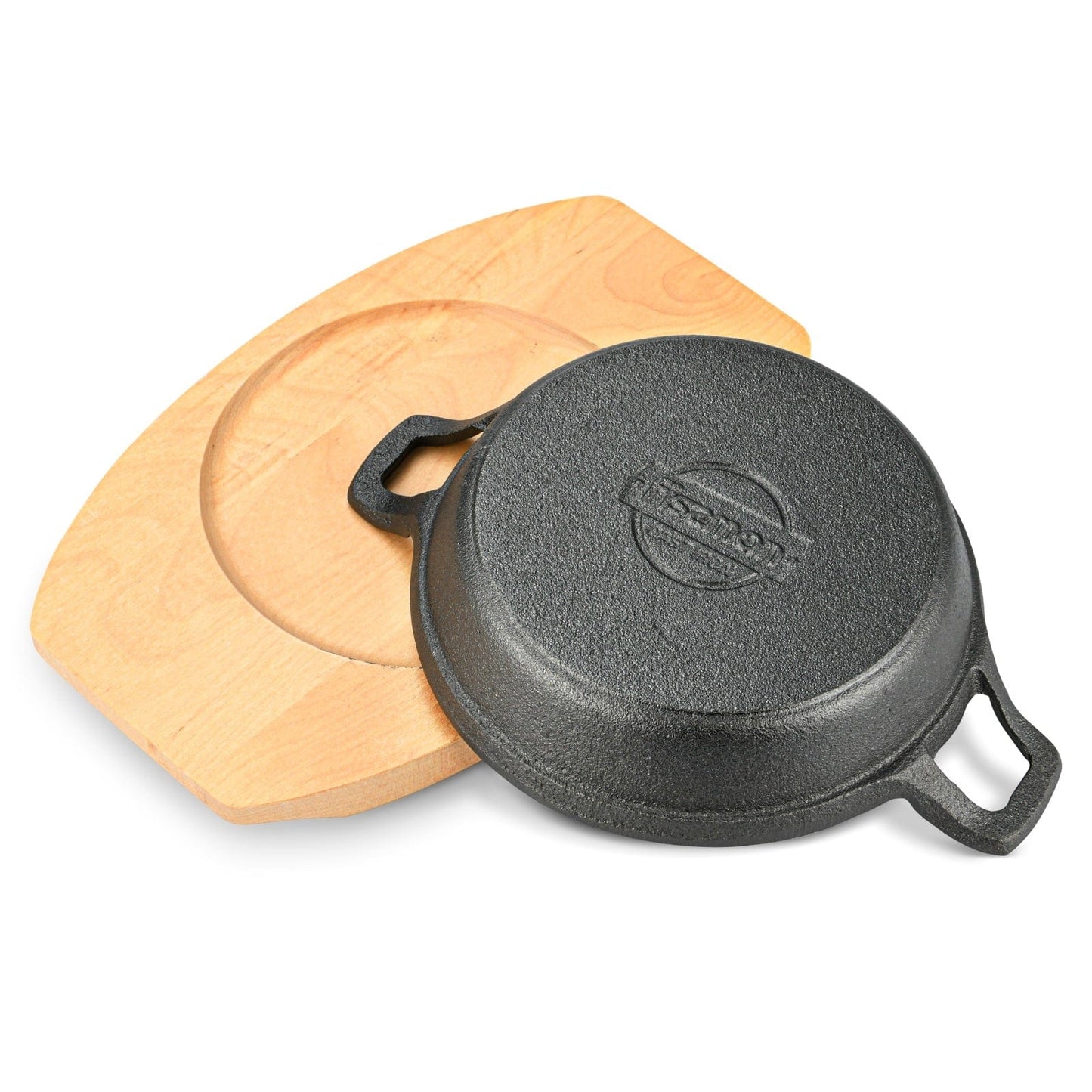 Fissman Home & Kitchen Cast Iron Pan With Two Side Handles On Wooden Tray 15cm