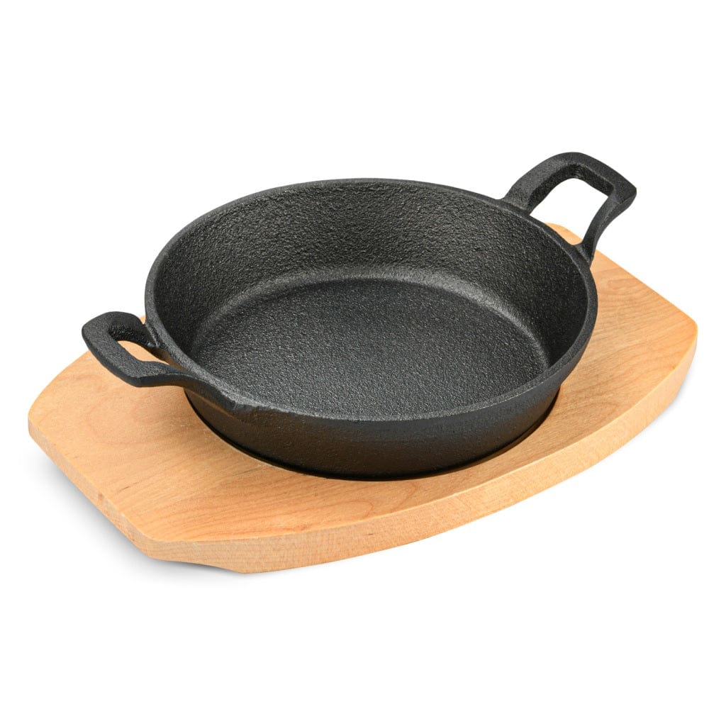 Fissman Home & Kitchen Cast Iron Pan With Two Side Handles On Wooden Tray 18cm