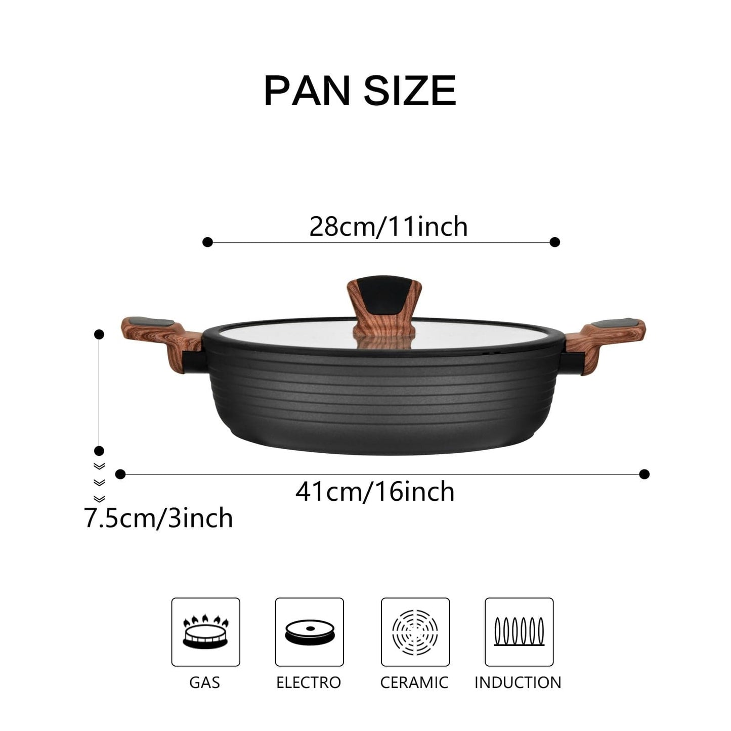 Fissman Home & Kitchen Diamond Shallow Casserole With Glass Lid - 28cm