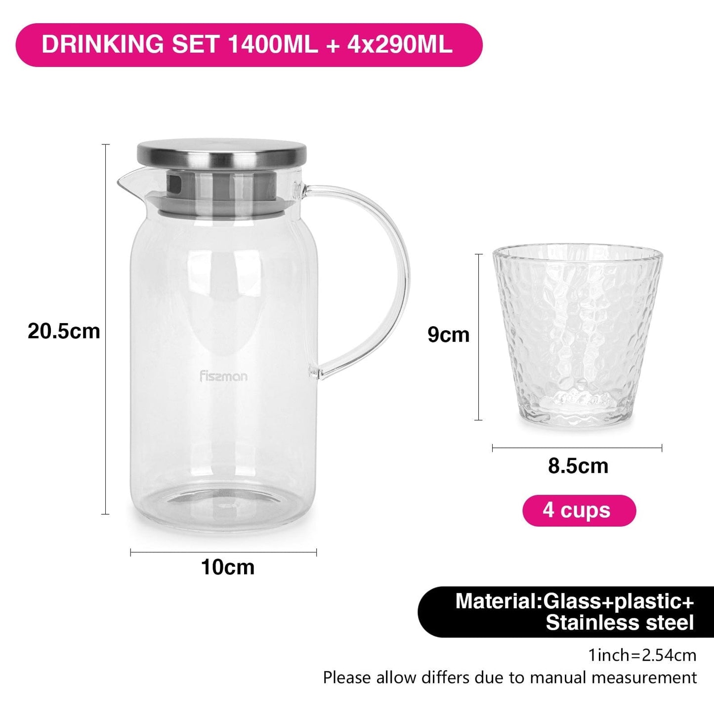 Fissman Home & Kitchen Jug and Glass Cup Set