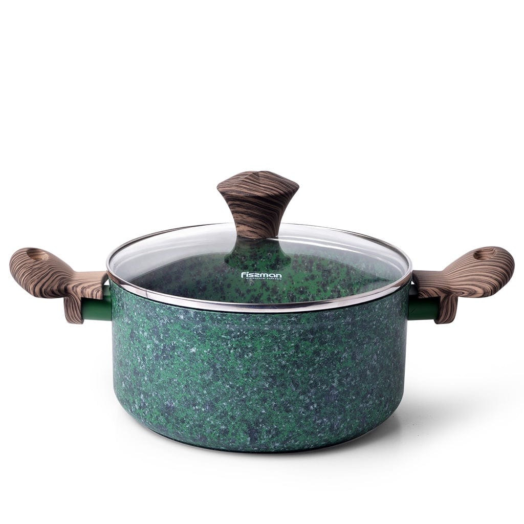 Fissman Home & Kitchen Malachite Stockpot With Glass Lid - 24cm