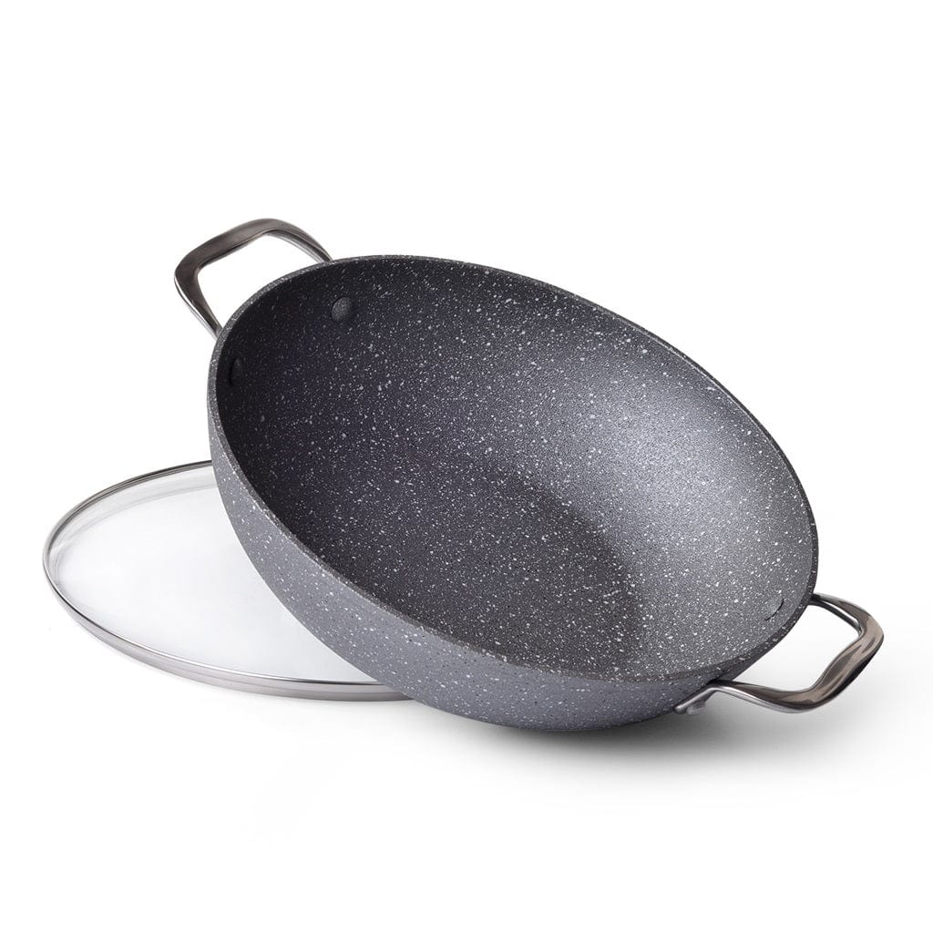 Fissman Home & Kitchen Moon Stone Wok With Glass Lid 32cm